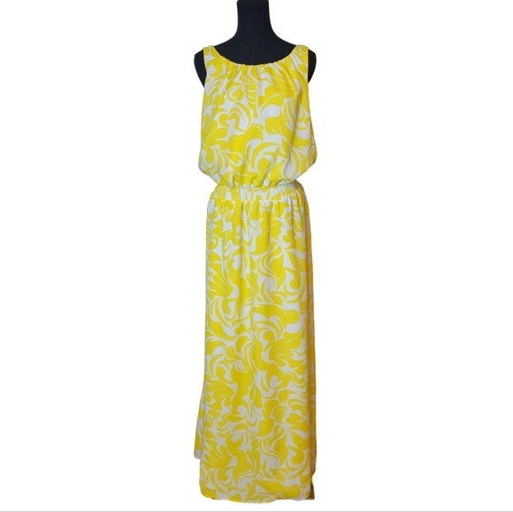 Ann Taylor Yellow Floral Sleeveless Printed Maxi Dress Size 12 - Picture 2 of 6